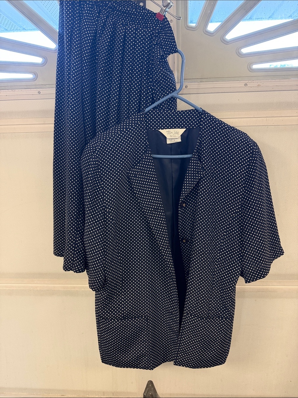 TanJay Navy and White Polka Dot skirt and jacket - Picture 4 of 5